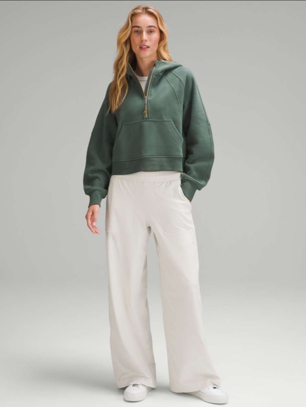 lululemon athletica Olive Green Half-Zip Hoodie with Gold Logo